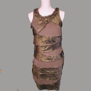 S.L.fashions - jeweled neckline layered dress